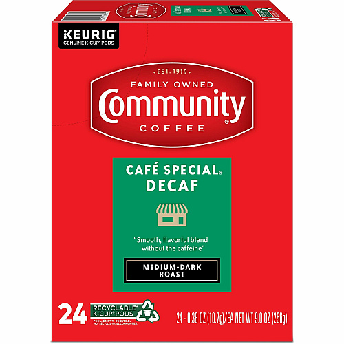 Community Coffee Community&reg; Coffee K-Cup Caf&eacute; Special Decaf Blend Coffee Compatible with Keurig Brewer - Medium/Dark - 24 / Box (64080)