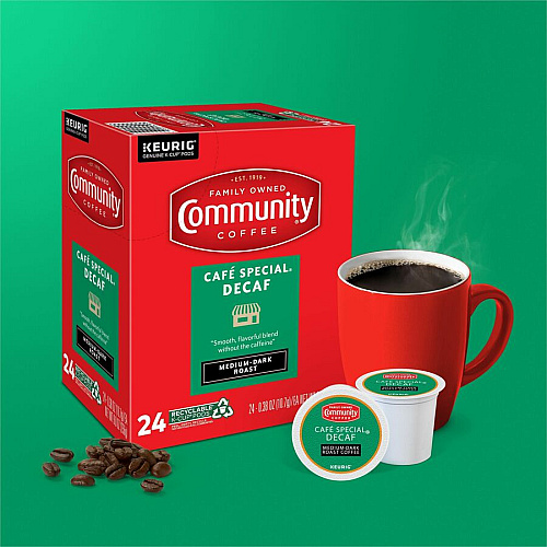 Community Coffee Community&reg; Coffee K-Cup Caf&eacute; Special Decaf Blend Coffee Compatible with Keurig Brewer - Medium/Dark - 24 / Box (64080)