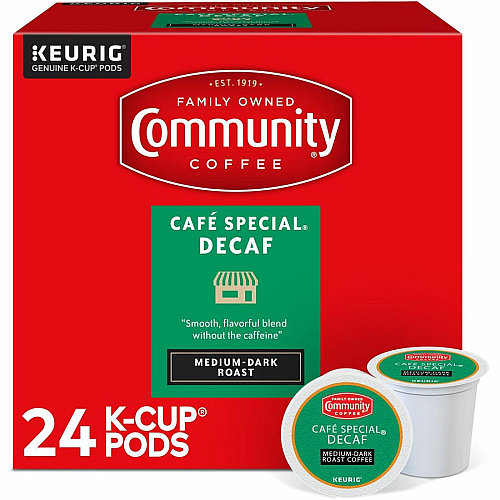 Community Coffee Community&reg; Coffee K-Cup Caf&eacute; Special Decaf Blend Coffee Compatible with Keurig Brewer - Medium/Dark - 24 / Box (64080)