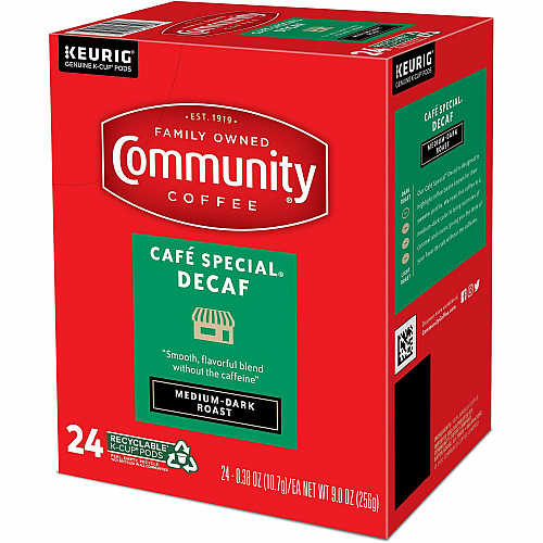 Community Coffee Community&reg; Coffee K-Cup Caf&eacute; Special Decaf Blend Coffee Compatible with Keurig Brewer - Medium/Dark - 24 / Box (64080)