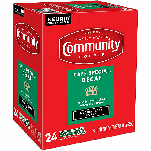 Community Coffee Community&reg; Coffee K-Cup Caf&eacute; Special Decaf Blend Coffee Compatible with Keurig Brewer - Medium/Dark - 24 / Box (64080)