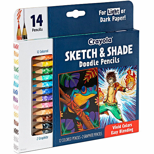 Crayola Sketch & Shade Doodle Pencils Graphite Lead - 2H, HB - Multicolor Barrel - 14 / Pack (682116)