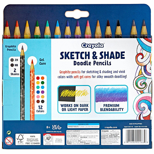 Crayola Sketch & Shade Doodle Pencils Graphite Lead - 2H, HB - Multicolor Barrel - 14 / Pack (682116)