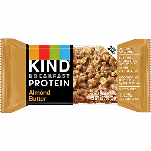 KIND Breakfast Protein Bars Gluten-free, Dairy-free, Peanut-free, Low Sodium - Almond Butter - 1.76 oz - 6 / Box (41935)