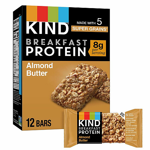 KIND Breakfast Protein Bars Gluten-free, Dairy-free, Peanut-free, Low Sodium - Almond Butter - 1.76 oz - 6 / Box (41935)
