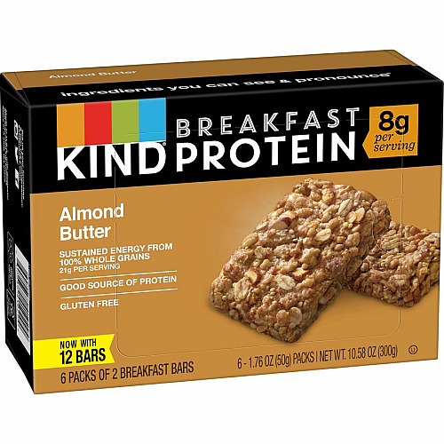 KIND Breakfast Protein Bars Gluten-free, Dairy-free, Peanut-free, Low Sodium - Almond Butter - 1.76 oz - 6 / Box (41935)