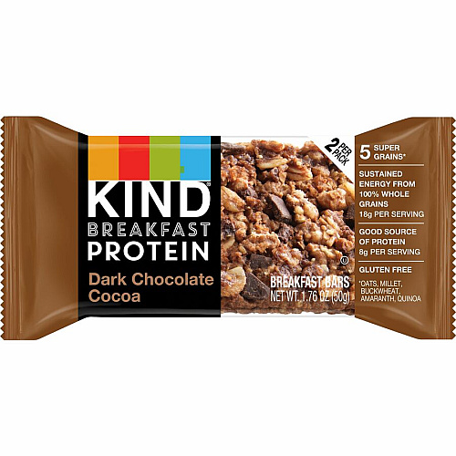 KIND Breakfast Protein Bars Gluten-free, Dairy-free, Low Sodium, Trans Fat Free, Peanut-free - Dark Chocolate Cocoa - 1.76 oz - 6 / Box (41936)