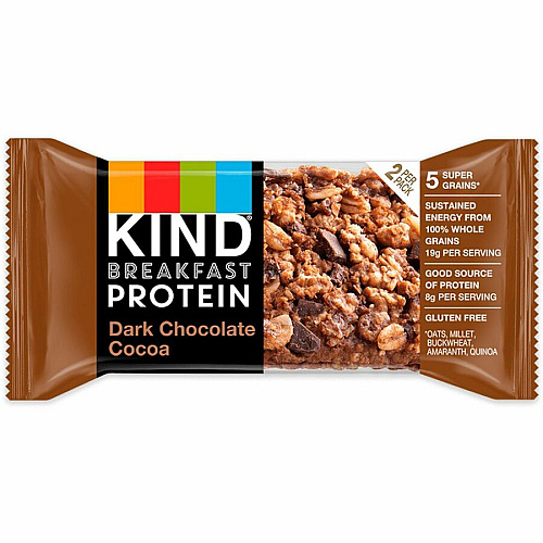KIND Breakfast Protein Bars Gluten-free, Dairy-free, Low Sodium, Trans Fat Free, Peanut-free - Dark Chocolate Cocoa - 1.76 oz - 6 / Box (41936)