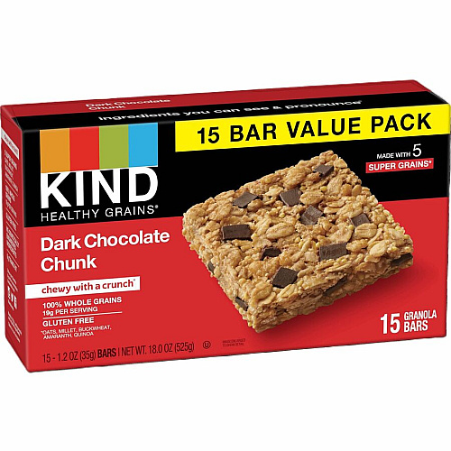 KIND Healthy Grains Bars Trans Fat Free, Gluten-free, Low Sodium, Cholesterol-free - Dark Chocolate Chunk - 1.20 oz - 15 / Box (25283)