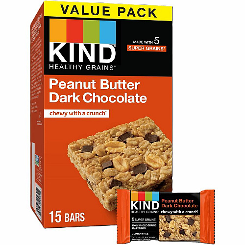 KIND Healthy Grains Bars Trans Fat Free, Gluten-free, Low Sodium, Cholesterol-free - Peanut Butter Dark Chocolate - 1.20 oz - 15 / Box (25284)