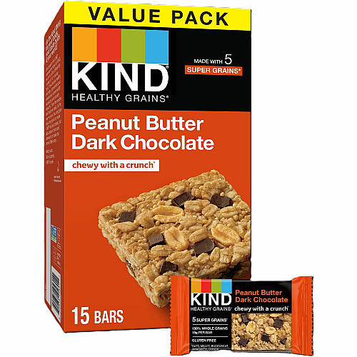 KIND Healthy Grains Bars Trans Fat Free, Gluten-free, Low Sodium, Cholesterol-free - Peanut Butter Dark Chocolate - 1.20 oz - 15 / Box (25284)
