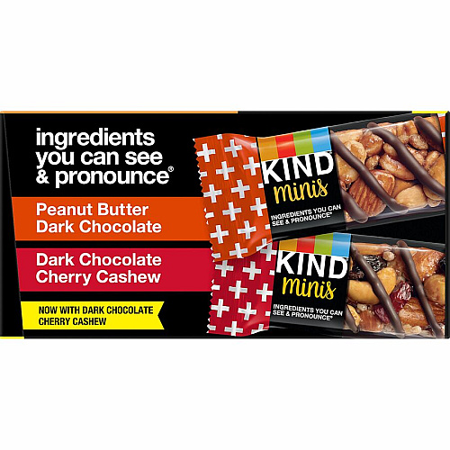 KIND Minis Snack Bar Variety Pack Trans Fat Free, No Artificial Sweeteners, Gluten-free, Low Sodium, Low Glycemic - Peanut Butter Dark Chocolate, Dark Chocolate Cherry Cashew - 0.71 oz - 20 / Box (43012)
