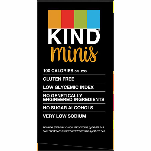 KIND Minis Snack Bar Variety Pack Trans Fat Free, No Artificial Sweeteners, Gluten-free, Low Sodium, Low Glycemic - Peanut Butter Dark Chocolate, Dark Chocolate Cherry Cashew - 0.71 oz - 20 / Box (43012)