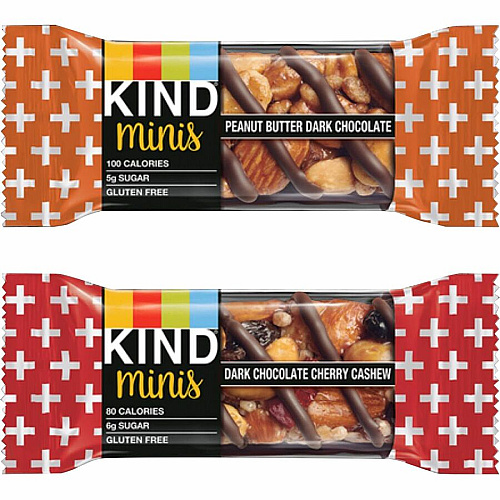 KIND Minis Snack Bar Variety Pack Trans Fat Free, No Artificial Sweeteners, Gluten-free, Low Sodium, Low Glycemic - Peanut Butter Dark Chocolate, Dark Chocolate Cherry Cashew - 0.71 oz - 20 / Box (43012)