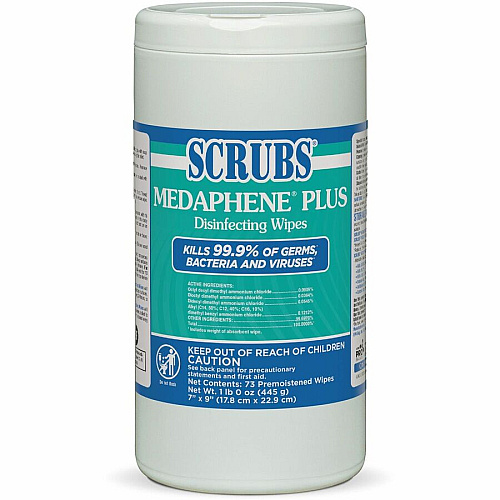 SCRUBS Medaphene Plus Disinfecting Wipes Citrus Scent - 9" Length x 6" WidthDisinfectant, Deodorize, Textured, Absorbent, Pre-moistened, Easy to Use, Strong, Water Soluble, Anti-bacterial, Bleach-free - Colorless - 73/Tub - 6 / Carton (96365)