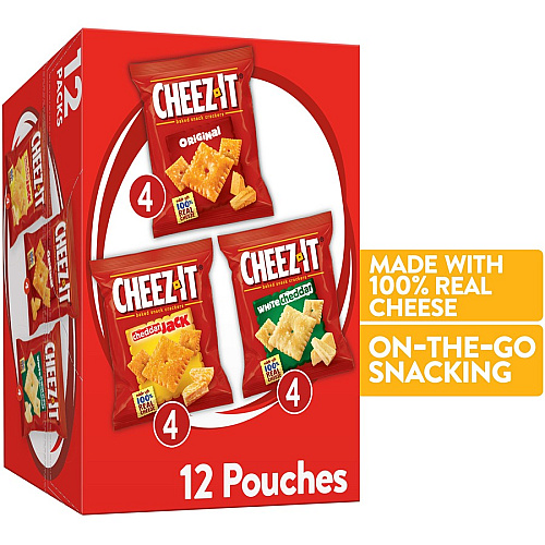 Cheez-It Variety Pack Individually Wrapped - Original, White Cheddar, Cheddar Jack Cheese - 12.10 oz - 12 / Box (94027)