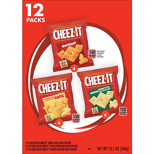 Cheez-It Variety Pack Individually Wrapped - Original, White Cheddar, Cheddar Jack Cheese - 12.10 oz - 12 / Box (94027)