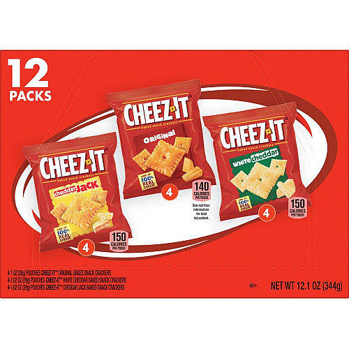 Cheez-It Variety Pack Individually Wrapped - Original, White Cheddar, Cheddar Jack Cheese - 12.10 oz - 12 / Box (94027)