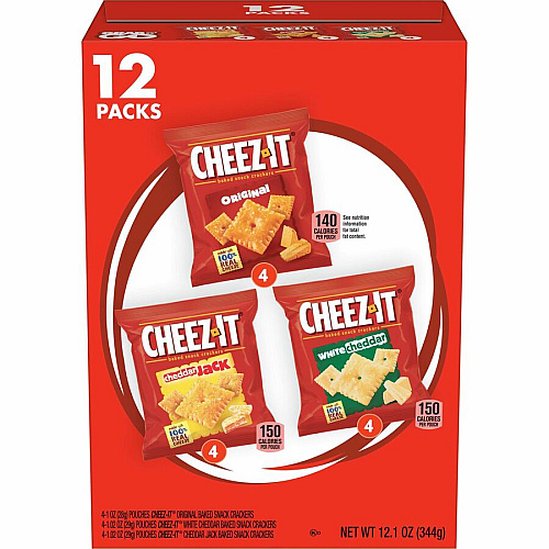 Cheez-It Variety Pack Individually Wrapped - Original, White Cheddar, Cheddar Jack Cheese - 12.10 oz - 12 / Box (94027)