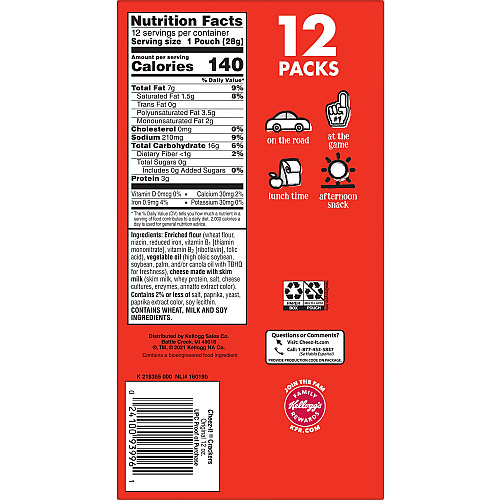 Cheez-It Original Baked Snack Crackers Low Fat, Trans Fat Free - Original - 12 oz - 12 / Box (93996)