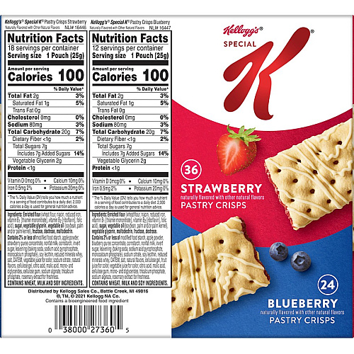 Special K Pastry Crisps Individually Wrapped - Strawberry, Blueberry - 0.88 oz - 60 / Box (27360)