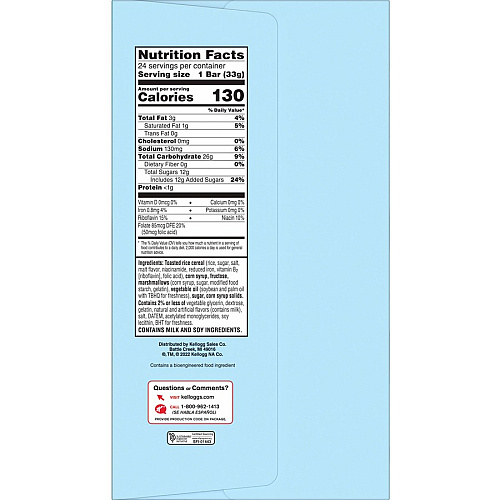 Rice Krispies Homestyle Original Treats Individually Wrapped - Original - 1.74 lb - 24 / Box (27141)