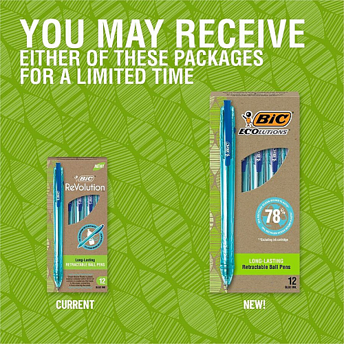 BIC Ecolutions Ballpoint Pen 1 mm Medium Pen Point - Retractable - Blue Ink - Semi Clear Barrel - 1 Dozen (BPRR11BE)
