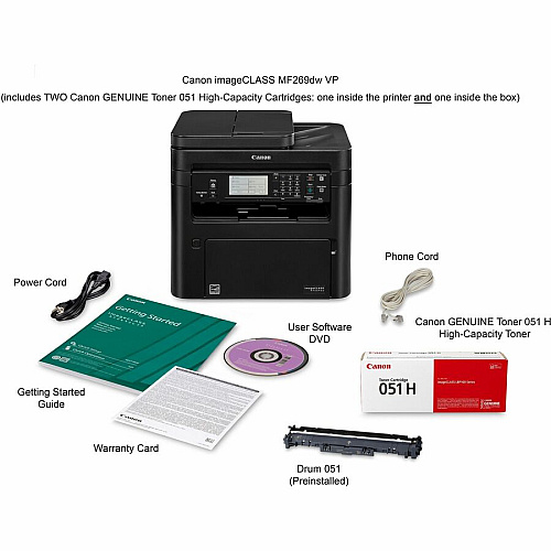 Canon imageCLASS MF269dw VP II Wireless Laser Multifunction Printer - Monochrome - Black Copier/Fax/Printer/Scanner - 30 ppm Mono Print - 600 dpi Print - Automatic Duplex Print - Flatbed Scanner - 600 dpi Optical Scan - For Plain Paper Print -  (5938C001)