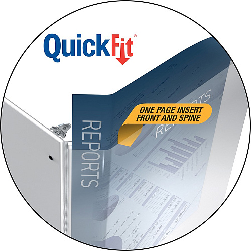QuickFit Round Ring Unique Binder 5/8" Binder Capacity - Letter - 8 1/2" x 11" Sheet Size - 100 Sheet Capacity - Fastener(s): Round Ring - Pocket(s): 2, Internal - Vinyl - White - Recycled - Print-transfer Resistant, Exposed Rivet - 1 Each (870000)