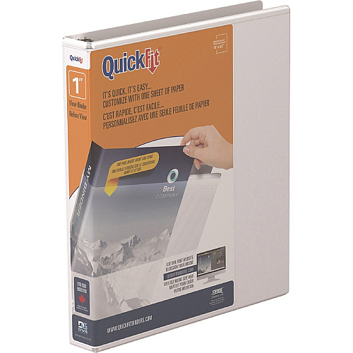 QuickFit Round Ring Unique Binder 1" Binder Capacity - Letter - 8 1/2" x 11" Sheet Size - 200 Sheet Capacity - Fastener(s): Round Ring - Pocket(s): 2, Internal - Vinyl - White - Recycled - Print-transfer Resistant, Exposed Rivet, PVC-free - 1 Eac (871100)