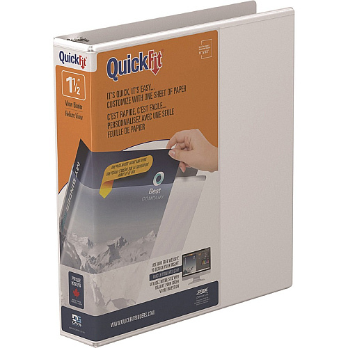 QuickFit Round Ring Unique Binder 1 1/2" Binder Capacity - Letter - 8 1/2" x 11" Sheet Size - 275 Sheet Capacity - Fastener(s): Round Ring - Pocket(s): 2, Internal - Vinyl - White - Recycled - Print-transfer Resistant, Exposed Rivet, PVC-free - 1 (871200)