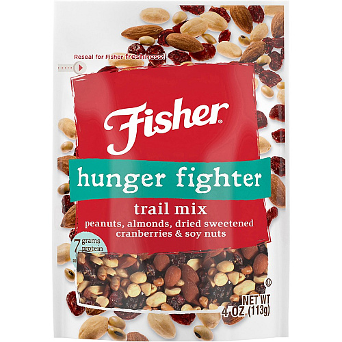 Fisher Hunger Fighter Trail Mix Trans Fat Free - Peanut, Almond, Dried Cranberries - 1 Serving Bag - 4 oz - 6 / Carton (P27183)