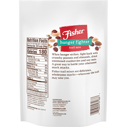Fisher Hunger Fighter Trail Mix Trans Fat Free - Peanut, Almond, Dried Cranberries - 1 Serving Bag - 4 oz - 6 / Carton (P27183)