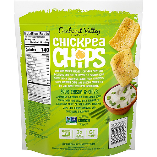 Orchard Valley Harvest Sour Cream and Chive Chickpea Chips Gluten-free, Individually Wrapped - Sour Cream & Onion - 1 Serving Bag - 3.50 oz - 6 / Carton (V14027)