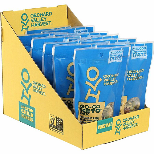 Orchard Valley Harvest Go-Go Keto Mix Grain-free, Gluten-free, No Artificial Color, No Artificial Flavor, Preservative-free, Resealable Bag - Crunch, Walnut, Almond, Peanut, Blueberry - 1 Serving Bag - 1.85 oz - 14 / Carton (V14045)
