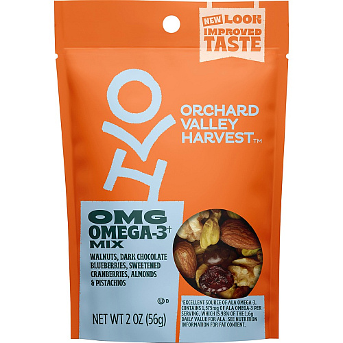 Orchard Valley Harvest OMG Omega-3 Mix Gluten-free, No Artificial Color, No Artificial Flavor, Preservative-free, Resealable Bag - Crunch, Walnut, Dried Cranberries, Pistachio, Almond - 1 Serving Bag - 2 oz - 14 / Carton (V14046)