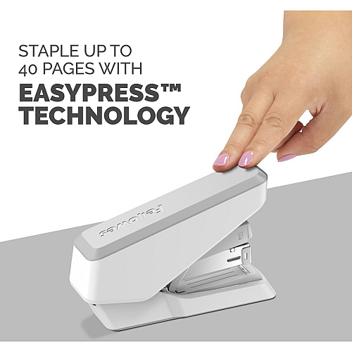 Fellowes EasyPress Half Strip Stapler Staples Upto 40 Sheet - Holds Upto 105 Staple - Half Strip - Staple Size: 0.25" - White - 1 Each (5014301)