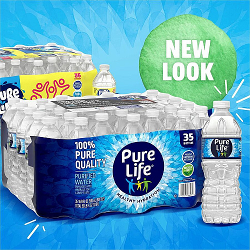 Pure Life Purified Water Ready-to-Drink - 16.90 fl oz (500 mL) - 35/Carton - 54 / Pallet (827179PL)