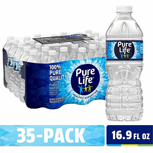 Pure Life Purified Water Ready-to-Drink - 16.90 fl oz (500 mL) - 35/Carton - 54 / Pallet (827179PL)