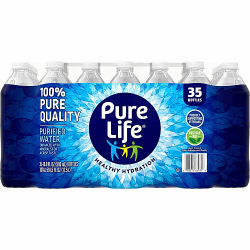 Pure Life Purified Water Ready-to-Drink - 16.90 fl oz (500 mL) - 35/Carton - 54 / Pallet (827179PL)