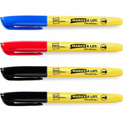 Avery UltraDuty Markers, Bullet Tip, 4 Assorted Markers 1 mm Bold Bullet Marker Point - Black, Red, Blue Ink - Polyester Tip - 4 / Pack (29848)