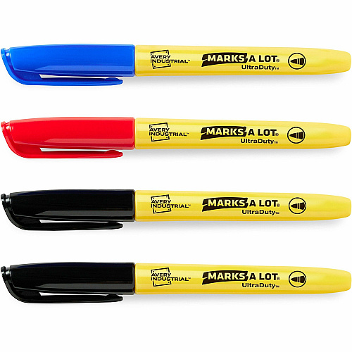 Avery UltraDuty Markers, Bullet Tip, 4 Assorted Markers 1 mm Bold Bullet Marker Point - Black, Red, Blue Ink - Polyester Tip - 4 / Pack (29848)