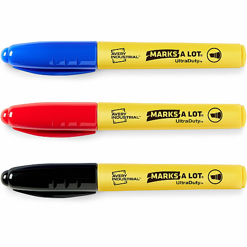 Avery UltraDuty Markers, Chisel Tip, 3 Assorted Markers 5 mm Bold Chisel, Narrow Narrow Bullet Marker Point - Black, Red, Blue Ink - Polyester Tip - 3 / Pack (29864)
