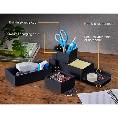 Bostitch Konnect Stackable Desk Organizer Desktop - Stackable, Durable, Cable Management, Rubber Feet, Non-slip Feet - Black - 1 Each (KT2BASEKIT2B)