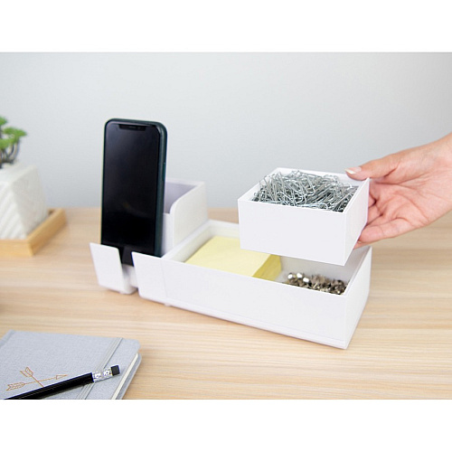 Bostitch Konnect Stackable Desk Organizer Desktop - Stackable, Durable, Cable Management, Rubber Feet, Non-slip Feet - White - 1 Each (KT2BASEKIT2W)