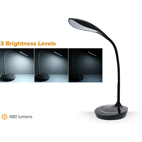 Bostitch Konnect Gooseneck LED Desk Lamp LED Bulb - Gooseneck, Adjustable Brightness, Touch Sensitive Control Panel, Dimmable, Eco-friendly, Flexible Neck, Glare-free Light, USB Charging, Flicker-free - Desk Mountable - Black - for Desk, Off (KTVLED1502B)