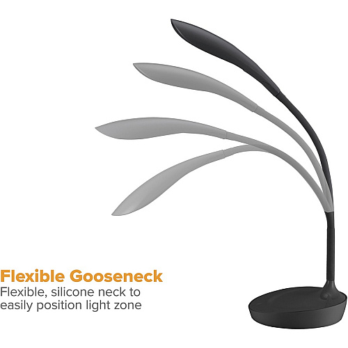 Bostitch Konnect Gooseneck LED Desk Lamp LED Bulb - Gooseneck, Adjustable Brightness, Touch Sensitive Control Panel, Dimmable, Eco-friendly, Flexible Neck, Glare-free Light, USB Charging, Flicker-free - Desk Mountable - Black - for Desk, Off (KTVLED1502B)