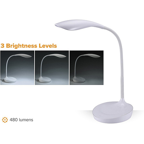Bostitch Konnect Gooseneck LED Desk Lamp LED Bulb - Dimmable, Gooseneck, Touch Sensitive Control Panel, Adjustable Brightness, Flexible, Flicker-free, Glare-free Light, Eco-friendly, USB Charging - Desk Mountable - White - for Office, Smartp (KTVLED1502W)