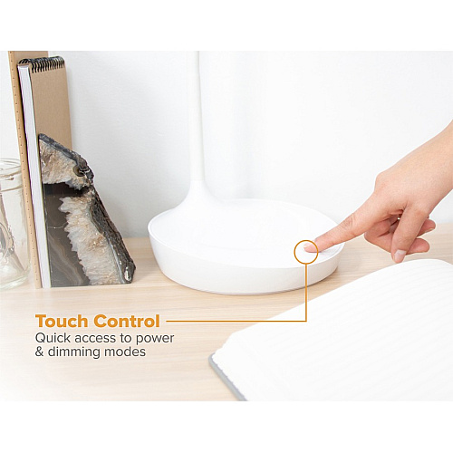 Bostitch Konnect Gooseneck LED Desk Lamp LED Bulb - Dimmable, Gooseneck, Touch Sensitive Control Panel, Adjustable Brightness, Flexible, Flicker-free, Glare-free Light, Eco-friendly, USB Charging - Desk Mountable - White - for Office, Smartp (KTVLED1502W)