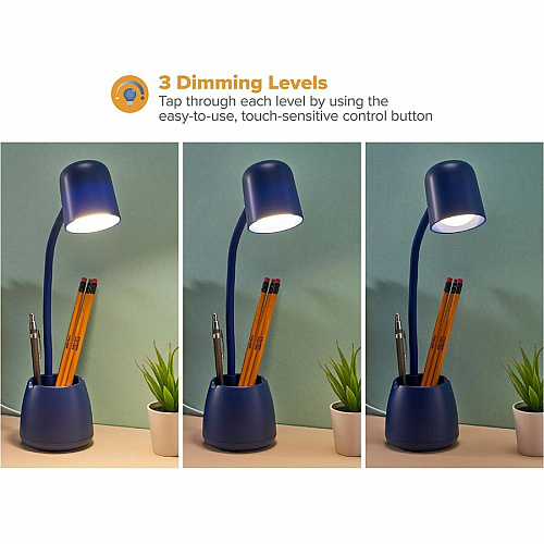 Bostitch Desk Lamp with Storage Cup, Navy LED Bulb - Adjustable, Touch Sensitive Control Panel, Dimmable, Color Temperature Setting, Flicker-free, Adjustable Head, Adjustable Brightness, Glare-free Light, Eco-friendly - Desk Mountable, Table  (LED2105NVY)